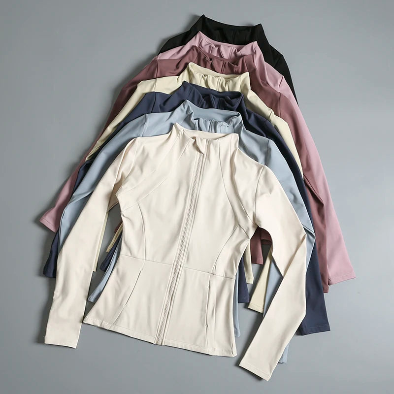 New yoga wear ladies coat round high elastic loose exercise yoga fitness long sleeve stand-up collar