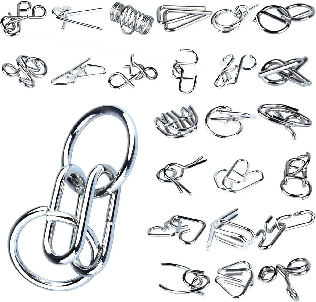 24 Pieces Brain Teaser Metal Wire Puzzles, Classical Mini Metal Puzzles Set, 3D Unlocking Games, Intellectual Patience Tests