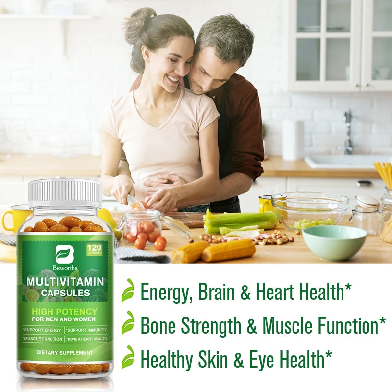 BEWORTHS Multivitamin Capsules with Vitamins & Minerals for Energy Brain Heart Skin Eye Health Immune Support