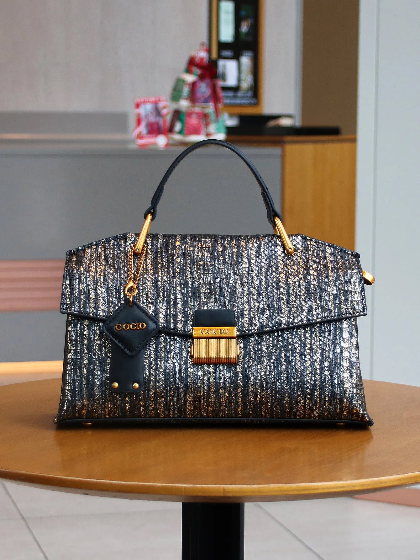 Vintage Blue Snake Skin High-End Handbag, Fashionable Luxurious Women's Tote Bag, Lightweight Large Capacity