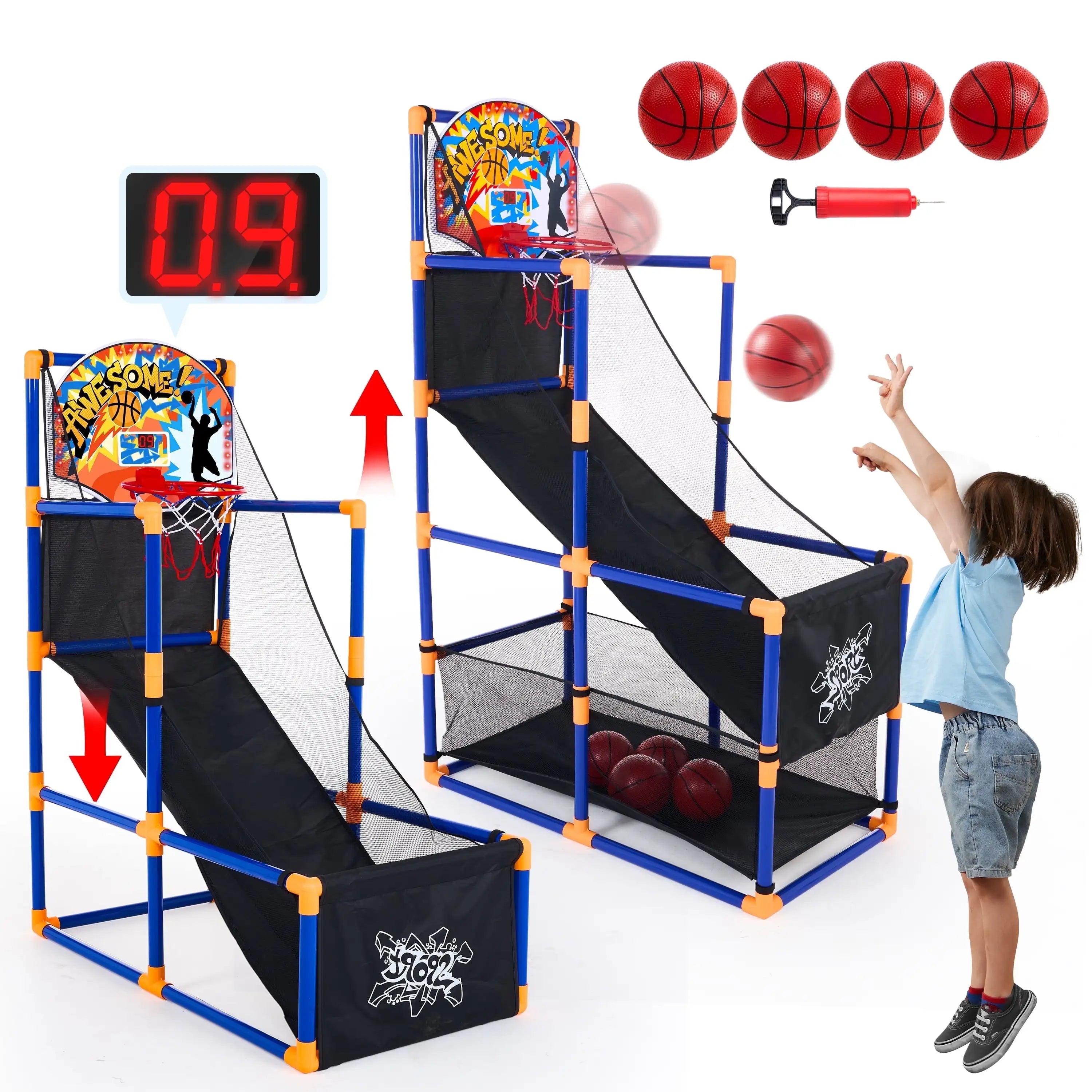 LED Scoring Arcade Basketball Game with 4 Balls Adjustable Height 44"-55"Basketball Stand Hoop Toys Gift for Ages 3-12