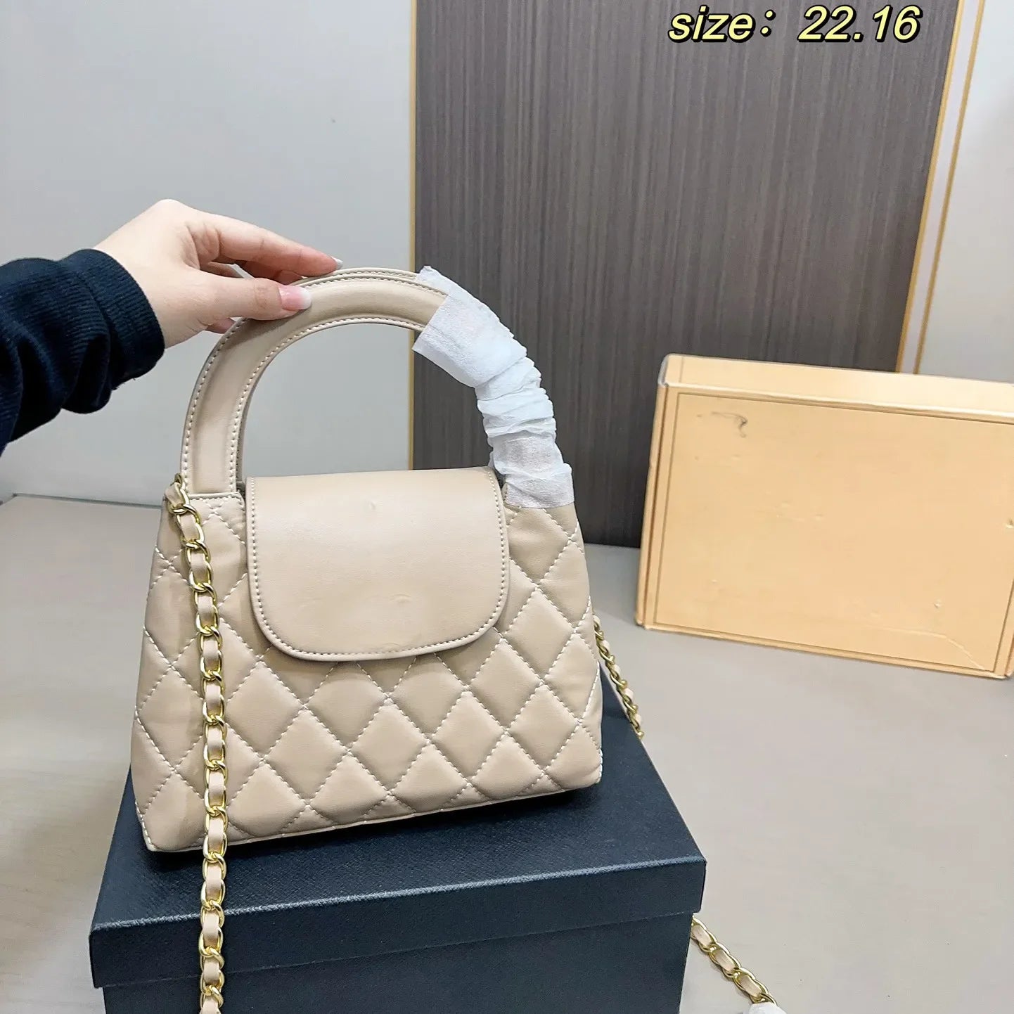 Veal k Leather Designer  Shoulder Bag Leather Ribbed Gold Hardware Metal Turn Lock