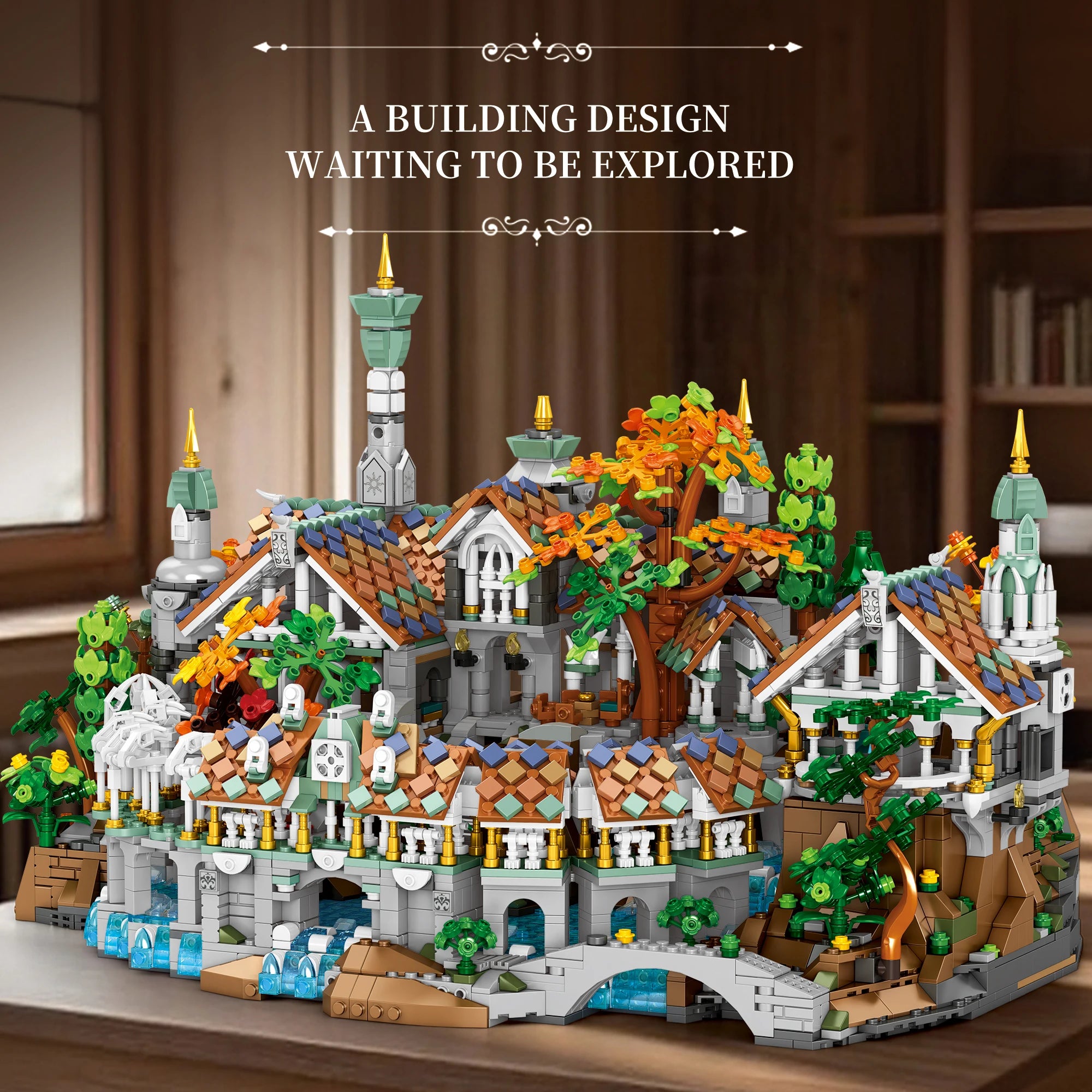 4406PCS MOC Movie Rings Rivendell Medieval Castle Building Blocks Street View Modular Architecture Model