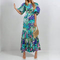 Women Dress European American Style High Waist Slim Fit Printed Pleated Long Skirt Fashionable Casual Evening