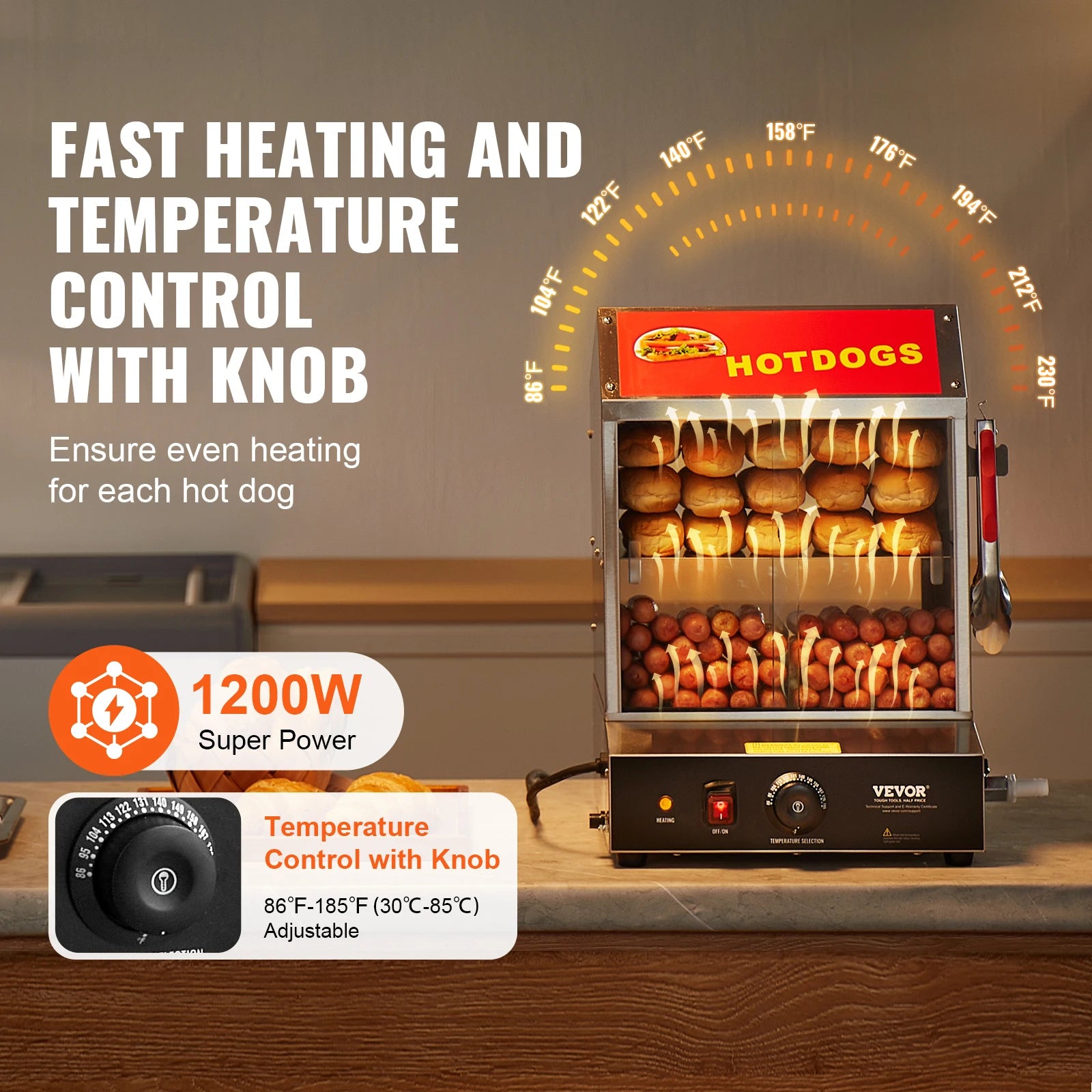 SucceBuy 27/37L 2Tiers Hot Dog Steamer with Temperature Control Stainless Steel Electric