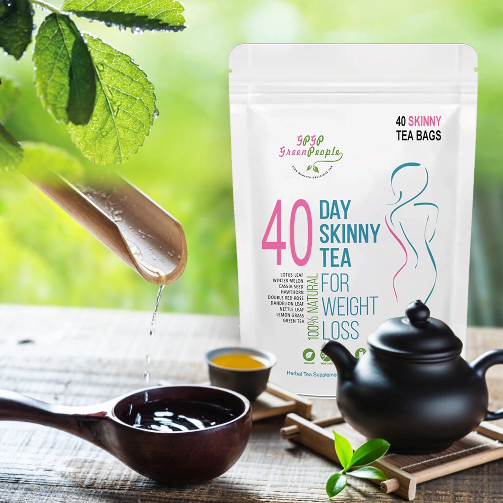 Natural 40 Days Herbal Skinny Detox Weight Loss Supplement No Caffeine Non-GMO
