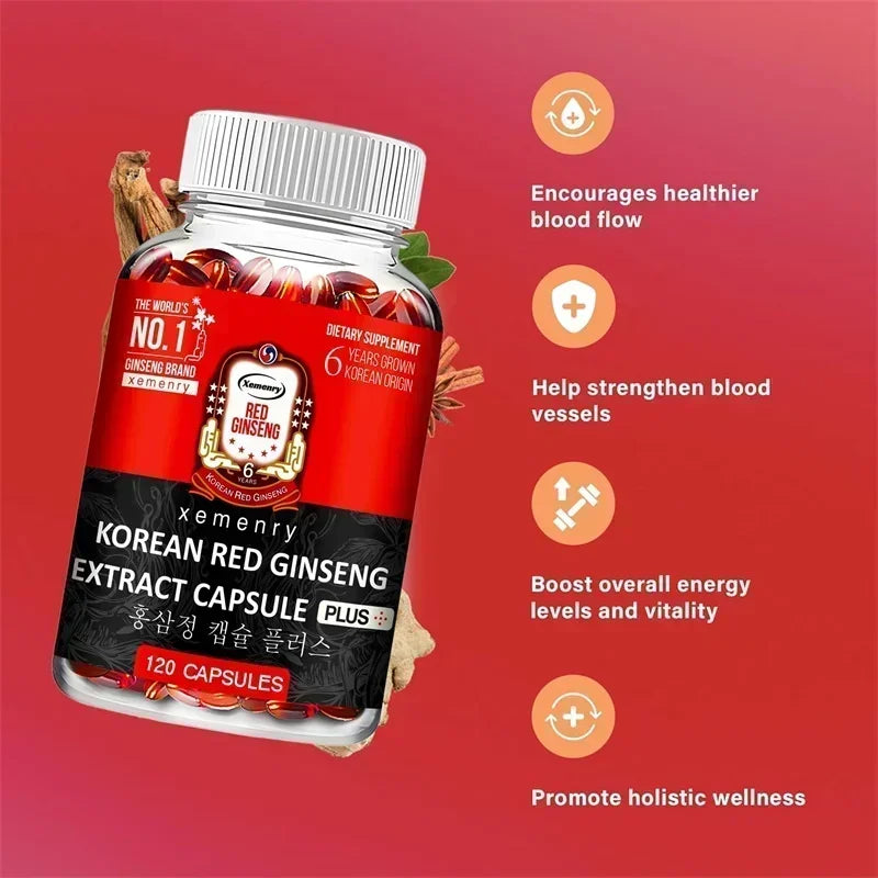 Korean Red Ginseng Supplement - Boosts Energy Production, Relieves Stress - 120pcs