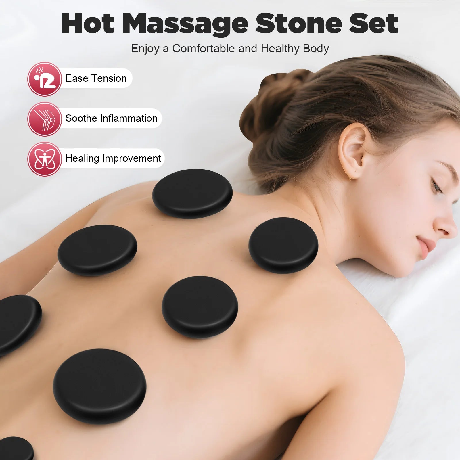 Professional Hot Stone Massage Kit with Heater, 20pcs Natural Volcanic Basalt Stones