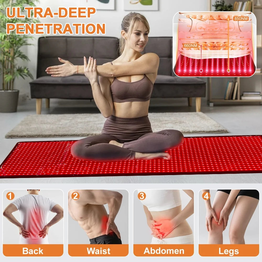 Large Full Body Red Light Mat 71"x 31" Red Light Blanket 5 Brightness Level Red Near Infrared Pad for Improved Sleep