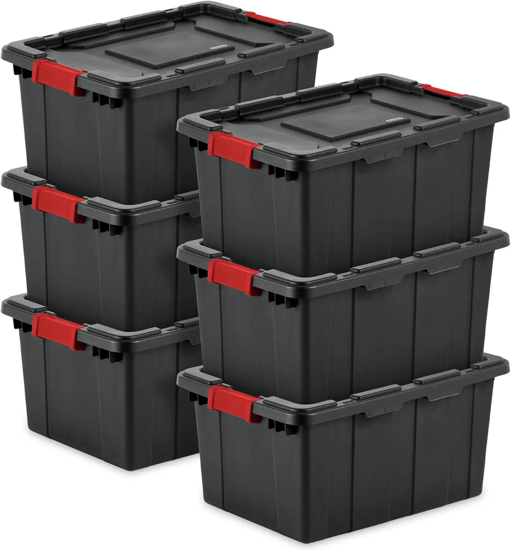 6-Pack Heavy-Duty Plastic Storage Bins with Lids, 15 Gallon black