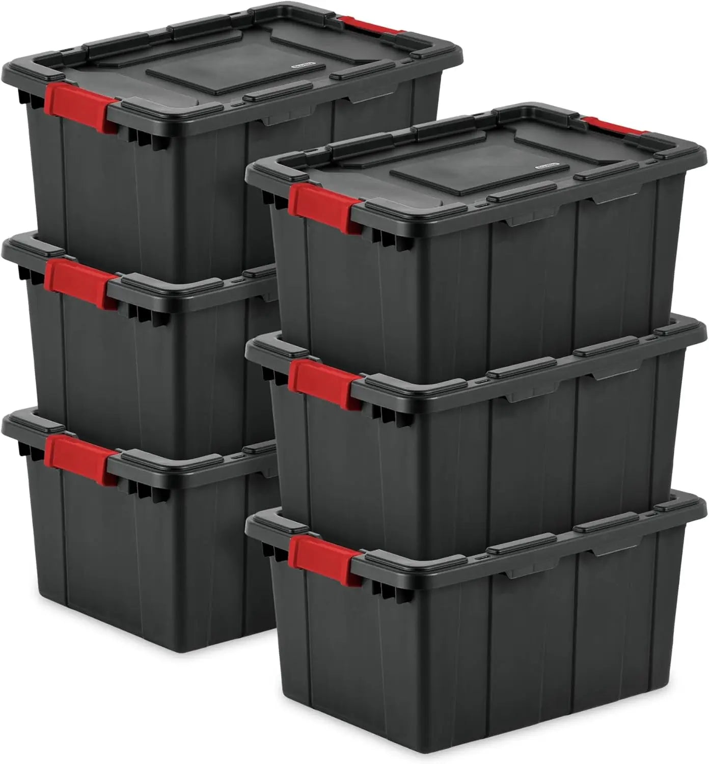 6-Pack Heavy-Duty Plastic Storage Bins with Lids, 15 Gallon black