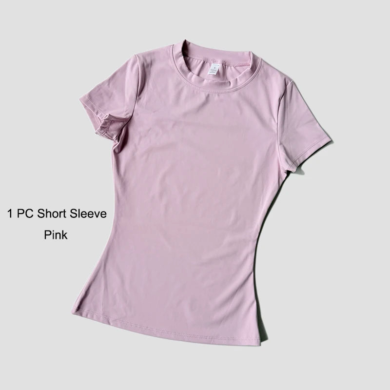 Women's Sports Yoga Set Seamless Knitted Fitness Gym Clothes Sportswear Short Sleeve Crop Top