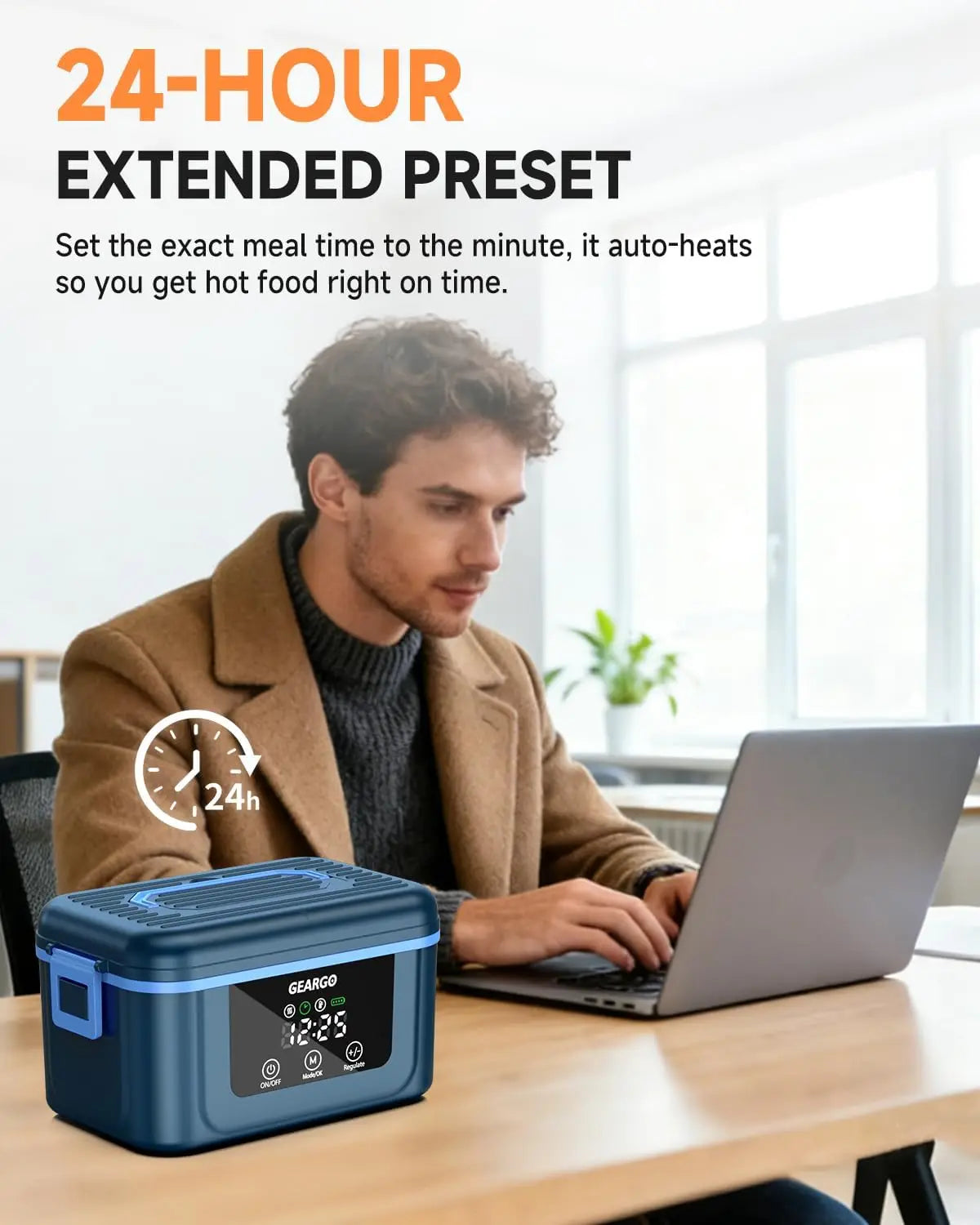Cordless Electric Lunch Box,1.6L Rechargeable Heated Lunch Box with Ice Crystal Box,24 Hours Self Heating Lunchbox