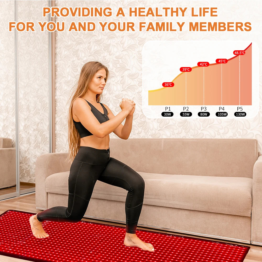 Large Full Body Red Light Mat 71"x 31" Red Light Blanket 5 Brightness Level Red Near Infrared Pad for Improved Sleep