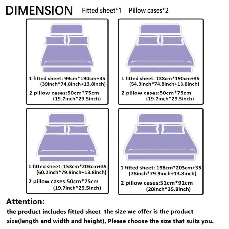 3pcs Cool Technology Digital Printing Material Plaid Fitted Sheet deep pockets