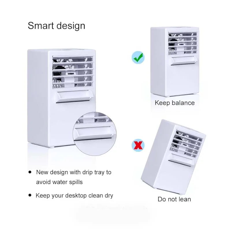 Mini Portable Air Conditioner Fan, 3-in-1 Table Personal Space Cooler Misting Humidifier Purifier