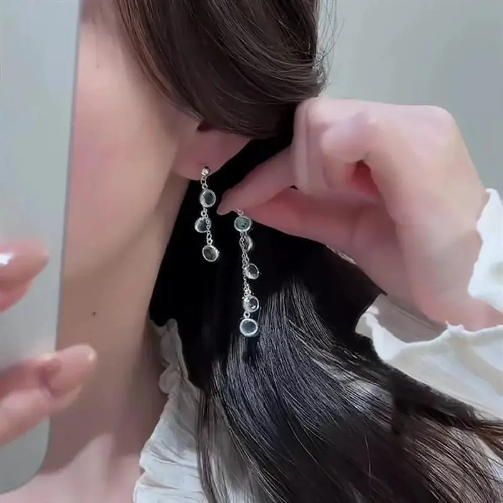 Luxury Elegant Blue Tassel Dangle Earrings Fashion Sweet Crystal Water Drop Jewelry  Gifts