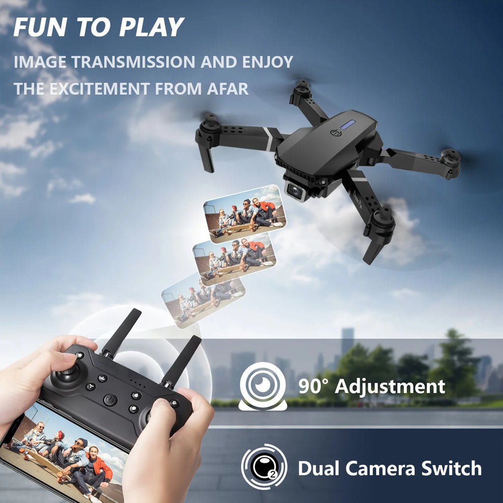 2025 E88Pro RC Drone 4K Professinal With 3 Battery 1080P Wide Angle HD Camera Foldable Helicopter WIFI FPV