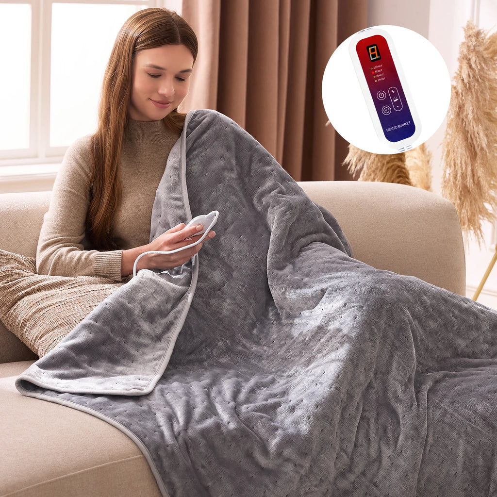 Heated Blanket Electric Throw Full Size, Electric Blanket with 6 Heating Levels and 1-12 Hours Timer Auto Off
