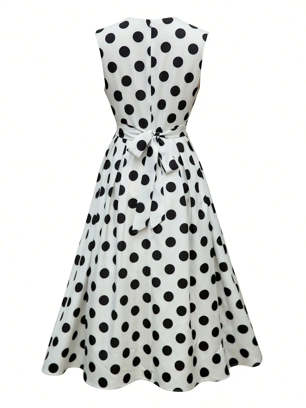 Women's V-Neck Sleeveless Polka Dot Wrap Dress with Waist Tie