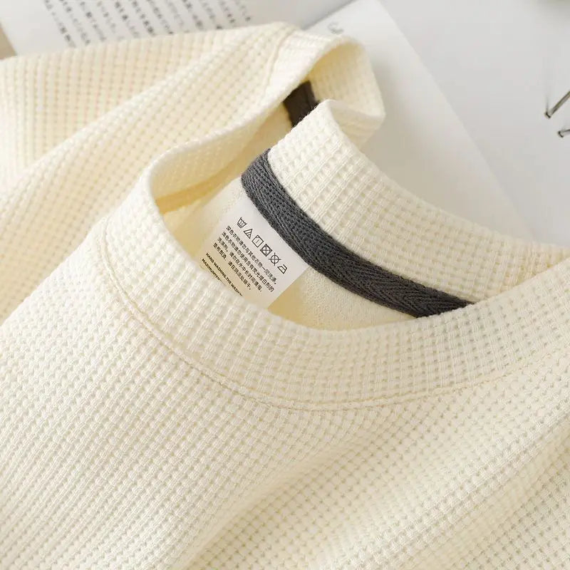 Waffle Round Neck Short Sleeve T-Shirt Comfortable Breathable Short-Sleeved Top for Casual Wear
