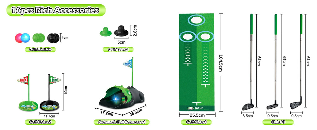 Kids Toy Golf Set Auto Returner Night Light Golf Balls Mat Toddler Mini Golf Game Indoor Outdoor
