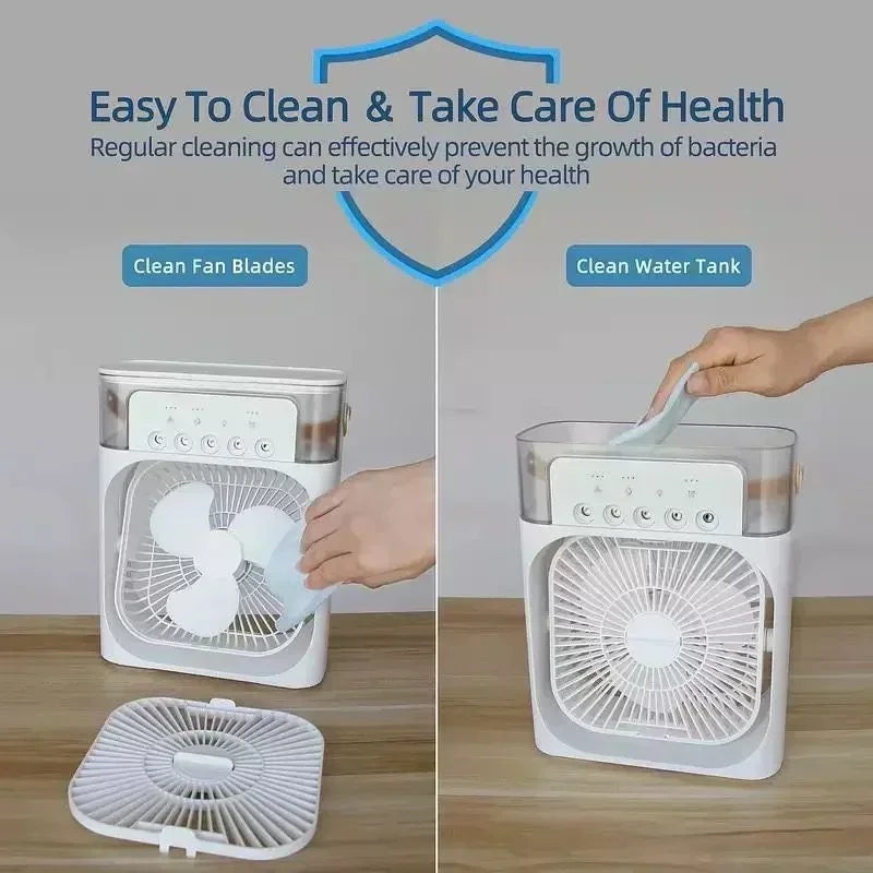 3 In 1 New Fan AIr Conditioner Household Small Air Cooler LED Night Light Portable Humidifier Air