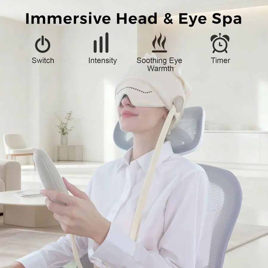 Headaches, Eye Massager with Heat, Electric Rechargeable Head and Eye Massage Tool for Stress Relief, 4 Massage Mod