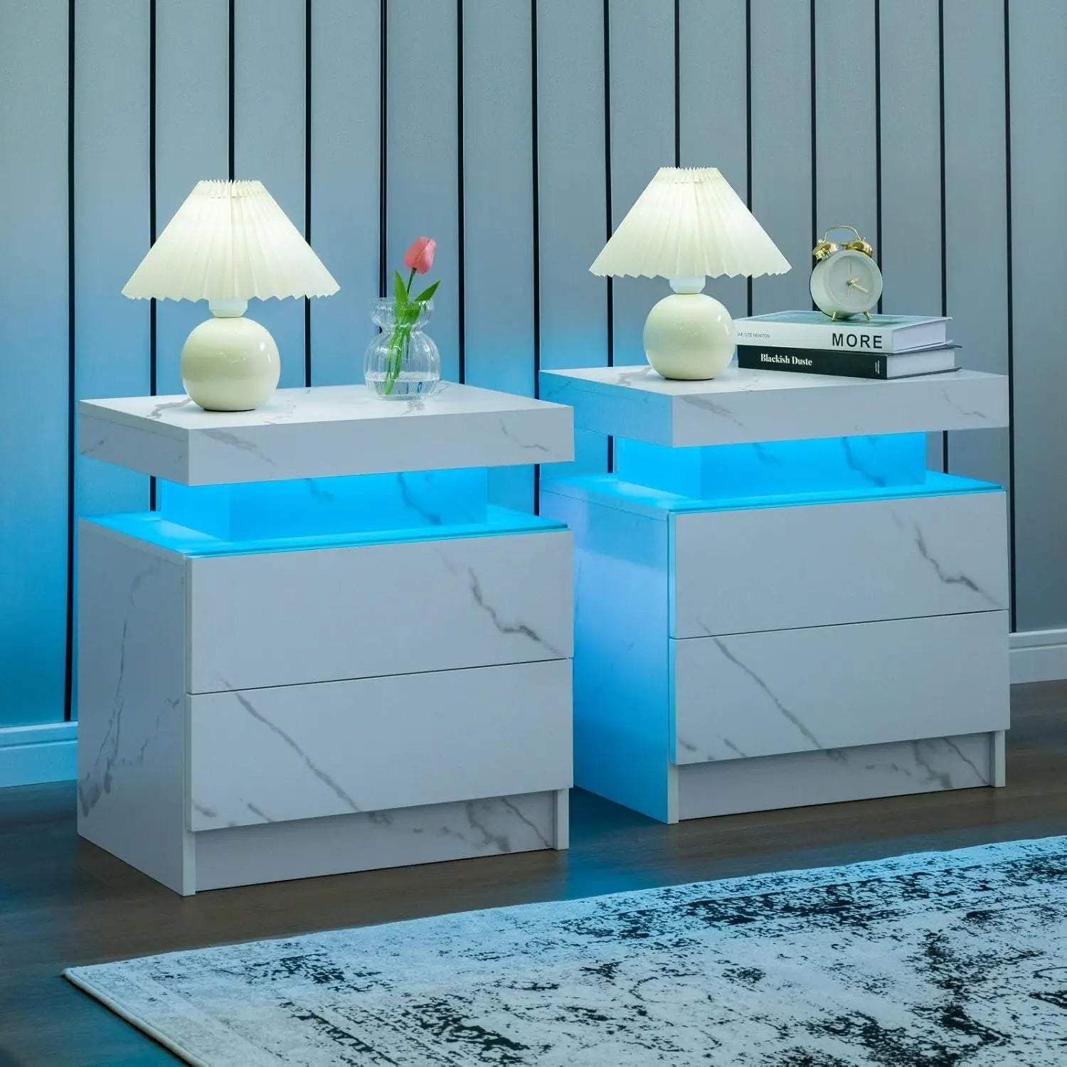 Nightstand Set of 2 LED Nightstand with 2 Drawers,Night Stand Set 2 with LED Light