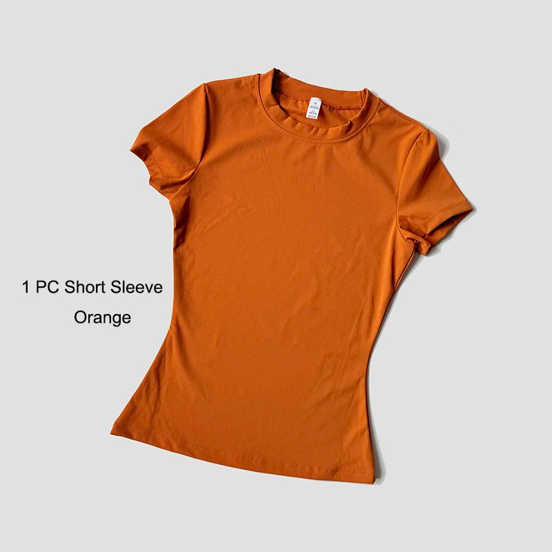 Women's Sports Yoga Set Seamless Knitted Fitness Gym Clothes Sportswear Short Sleeve Crop Top