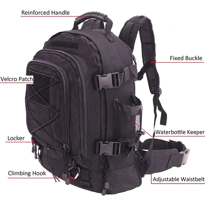 60L Military Tactical Backpack Army Molle Assault Rucksack Outdoor Travel Hiking Rucksacks Camping Hunting