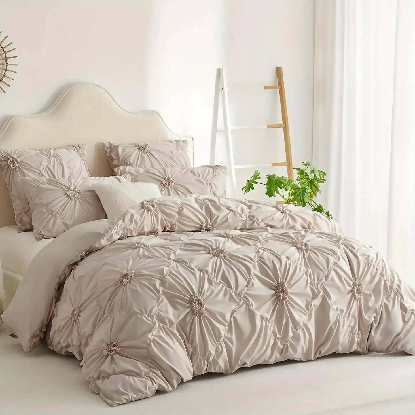 3pcs Bohemian Rhomboid Plaid Stereoscopic Flower Plain Colour Quilt Cover Set(1 Duvet Cover +2 Pillowcase