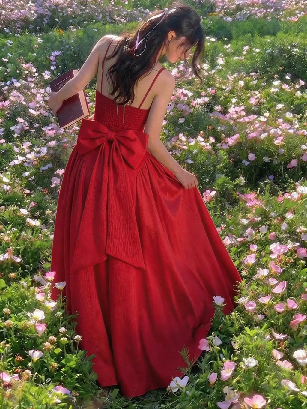 Elegant Floral Print Pleated Midi Slip Dress For Women Spring Summer