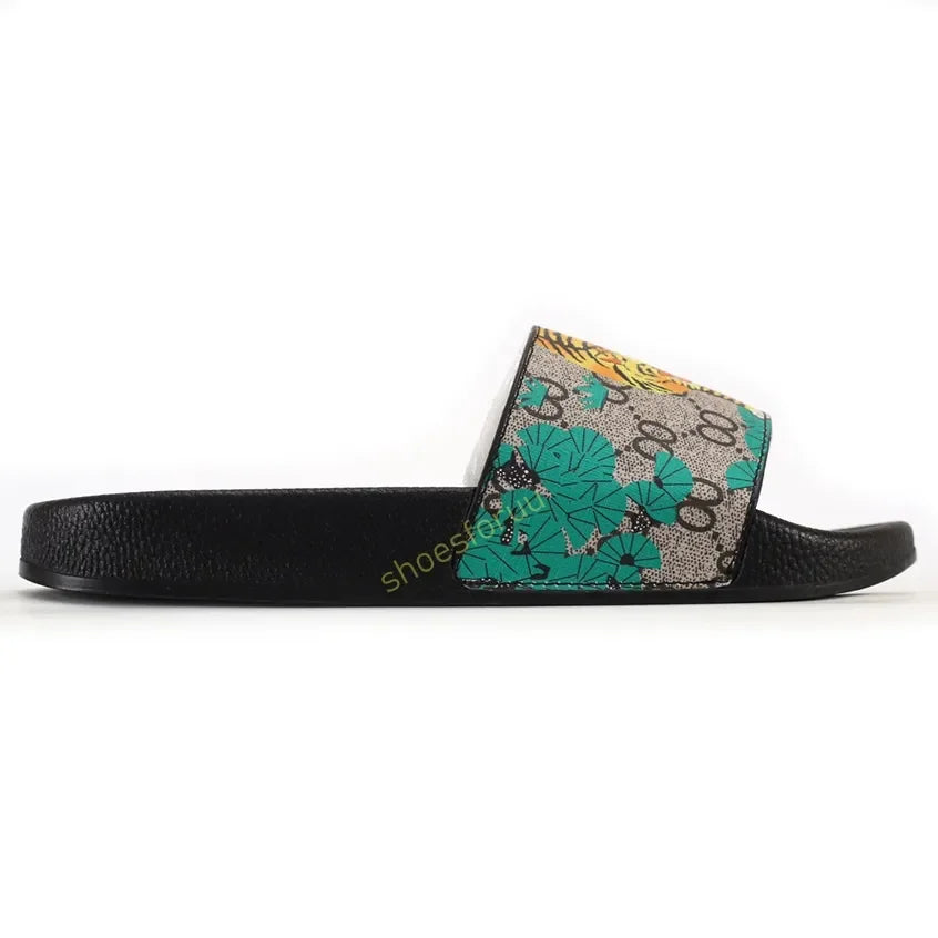 Designer Slippers Fashion Flat Slides Mens Womens claquettes Rubber Slide Sandal Black White Blooms Floral Flat Gear