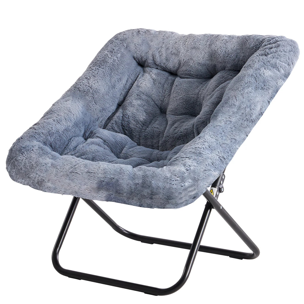 Cozy Saucer Chairs Soft Faux Fur Large Size Folding Lounge Living Room Padded Seat