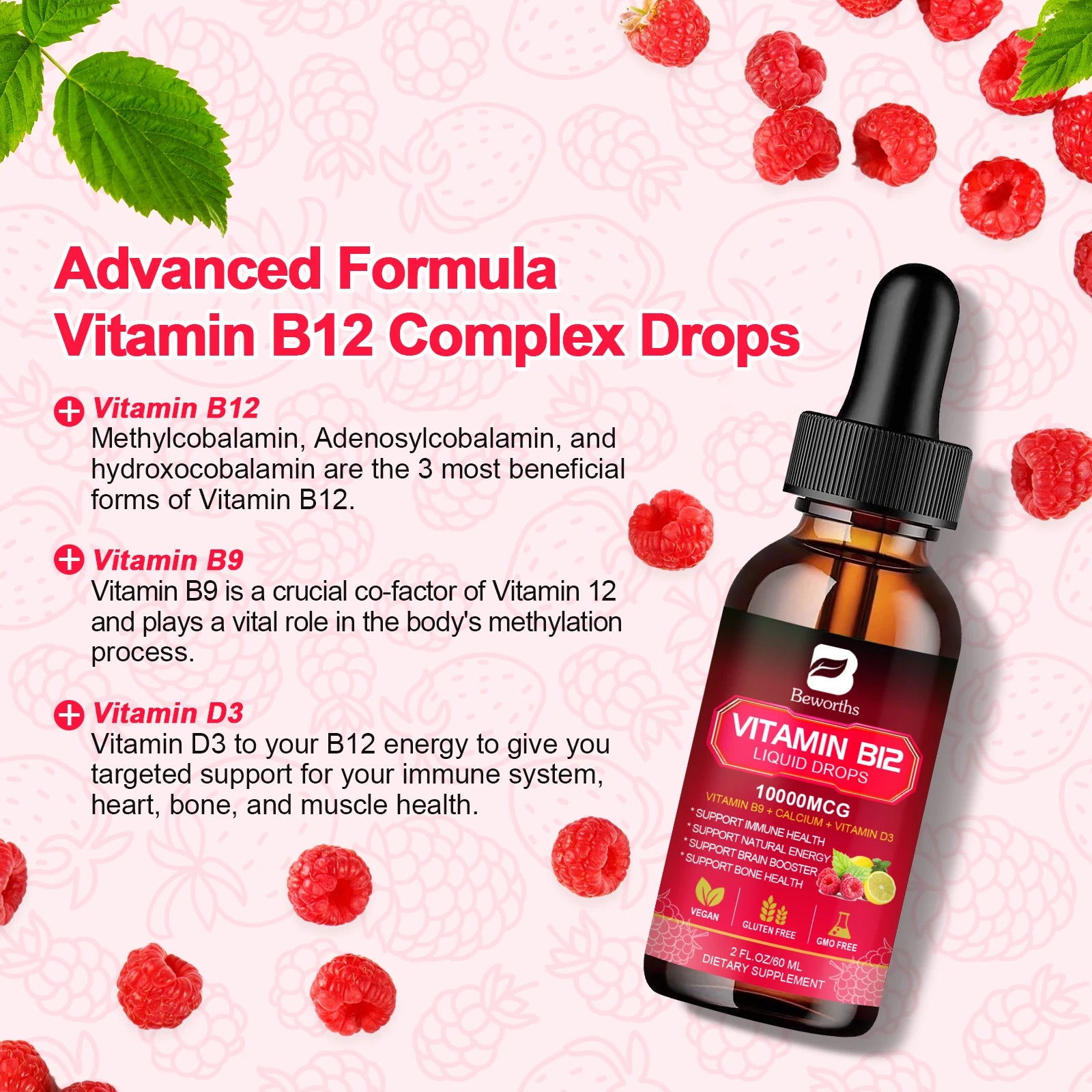 Vitamin B12 Drops Energy Supplements Support Immune Health Protecting Cardiovascular Health Promote Digestion