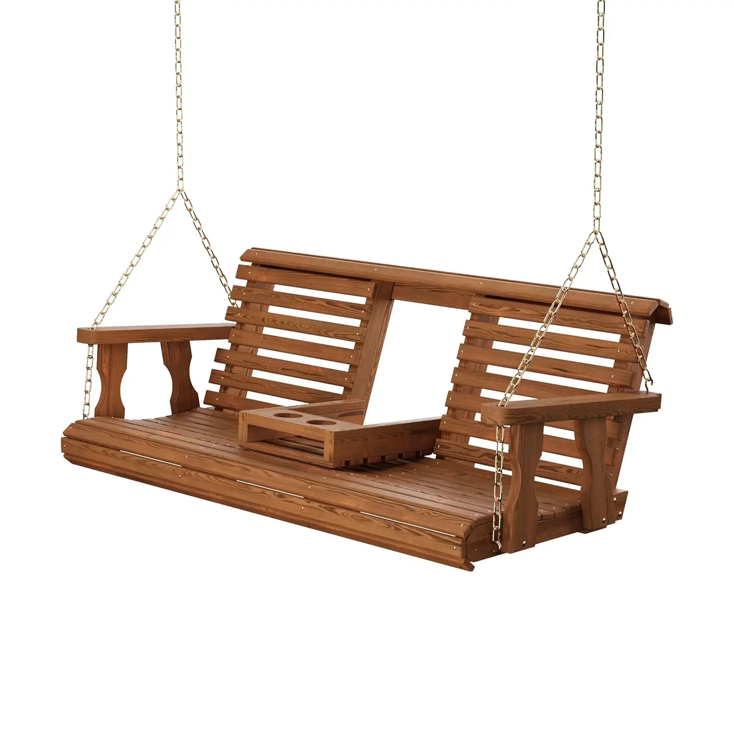 Console Porch Swing, Outdoor Patio Garden, Treated Pine White Stain 5ft Hanging Chains, Custom