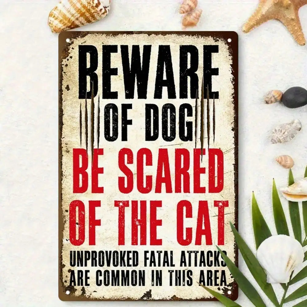 1PC Tin Sign Beware Of Dog/Cat - Funny Pet Warning For Home/Office, Metal Decor, 8x12 Inches/20x30 Cm
