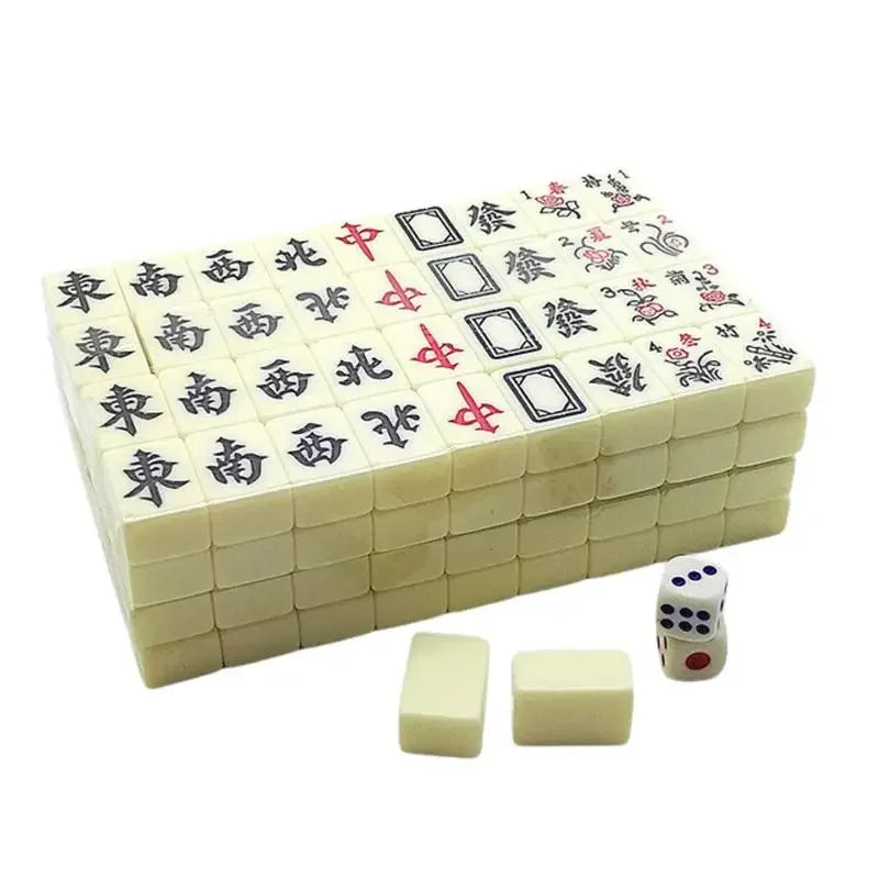 Chinese Mahjong Game Set 144 White Engraved Mini Tiles
