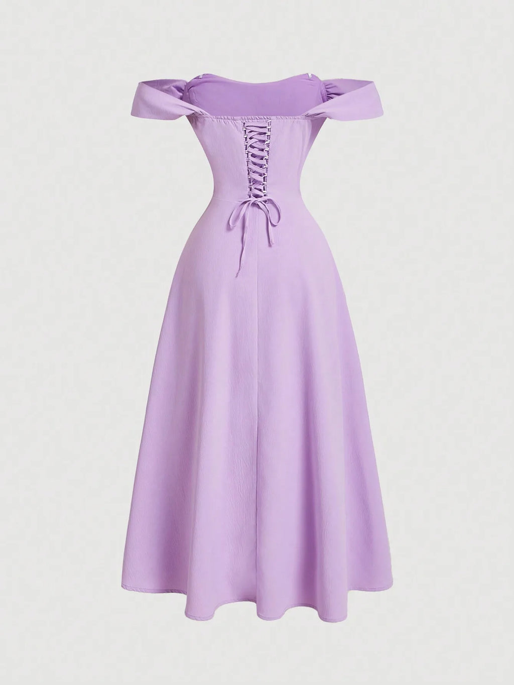Light Blue Off-Shoulder Corset-Style Midi Dress with Bow Sleeves