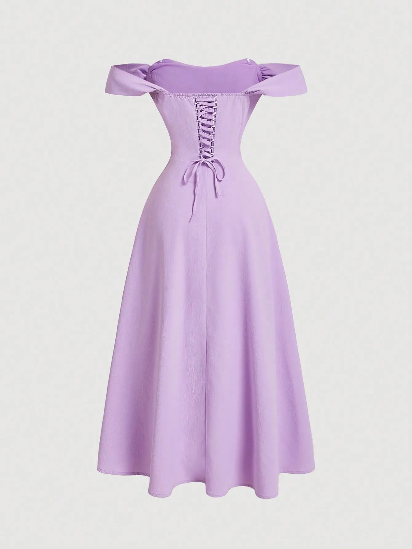 Light Blue Off-Shoulder Corset-Style Midi Dress with Bow Sleeves