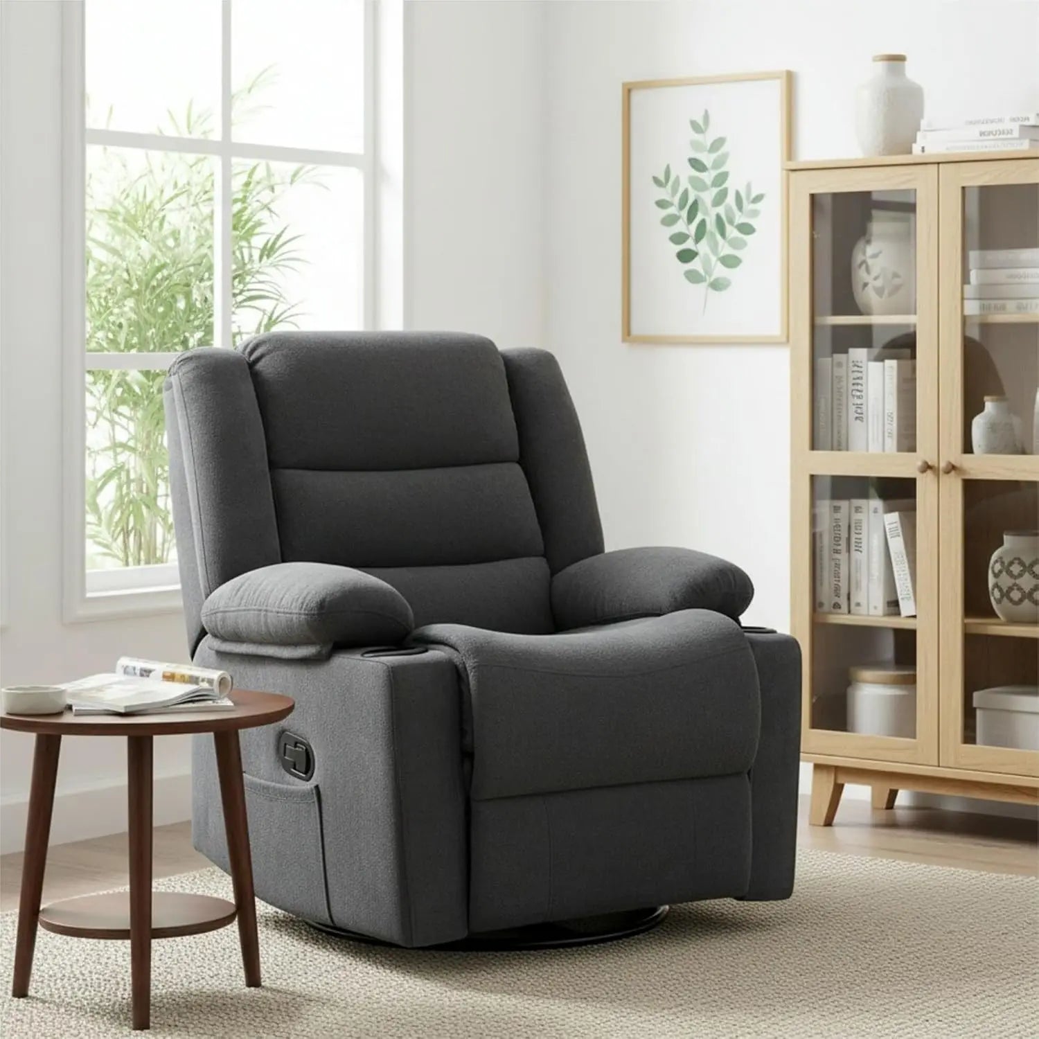 360°Swivel Rocking Recliner Chair with Side Pockets & Cup Holders for Living Room & Bedroom, Custom