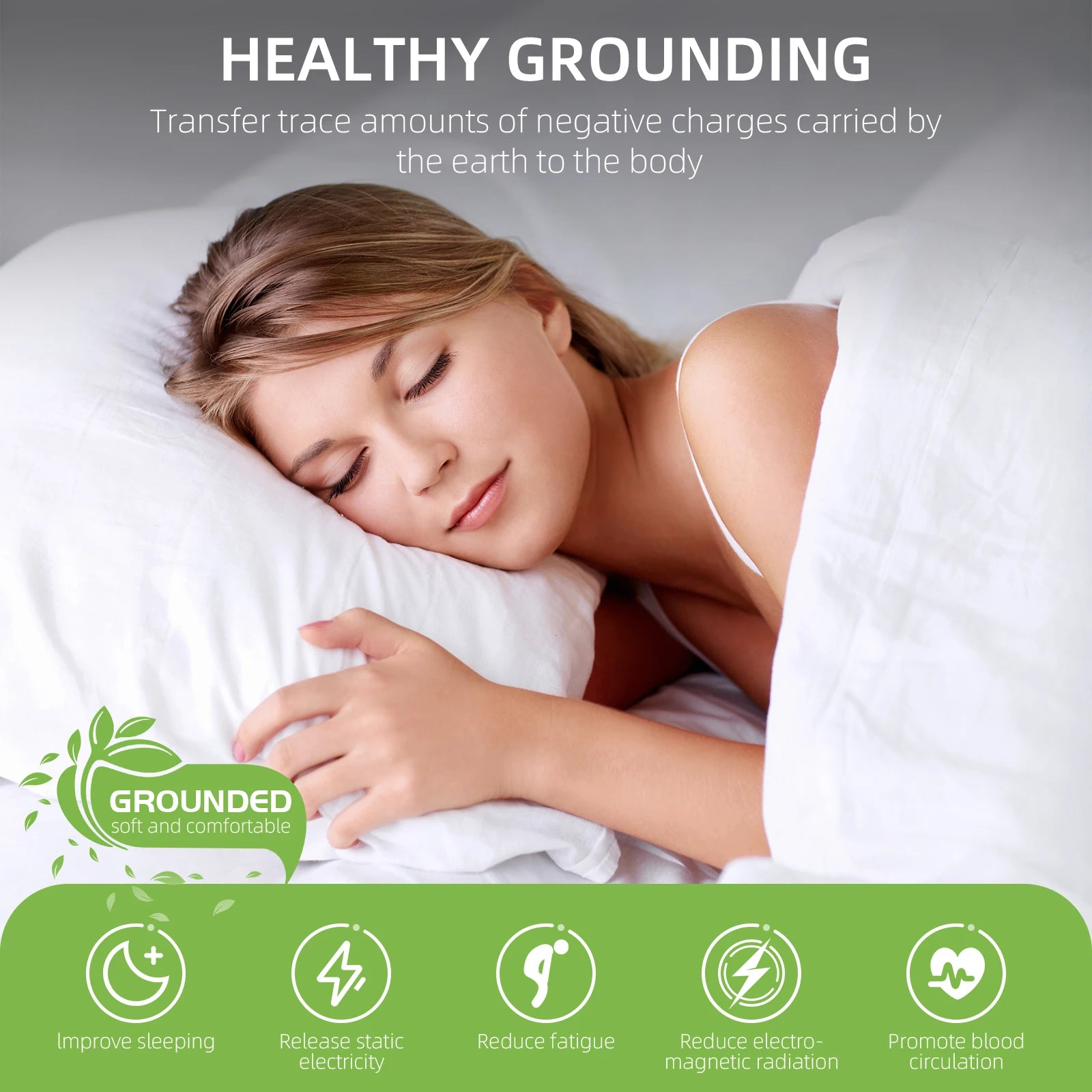 Grounding Mat for Bed Improved Sleep, Reduced Anxiety, Pain, Inflammation, Headache Relief, Balance. Grounded Therapy