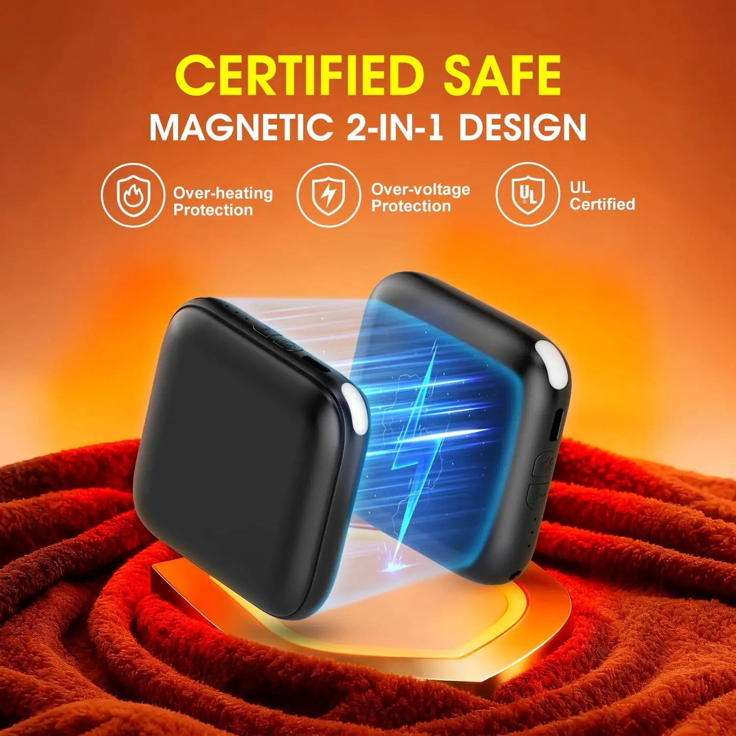 Rechargeable Hand Warmers 2 Pack - 6000mAh Fast Heating with LED Light, Portable Pocket Heater for Outdoor Activities
