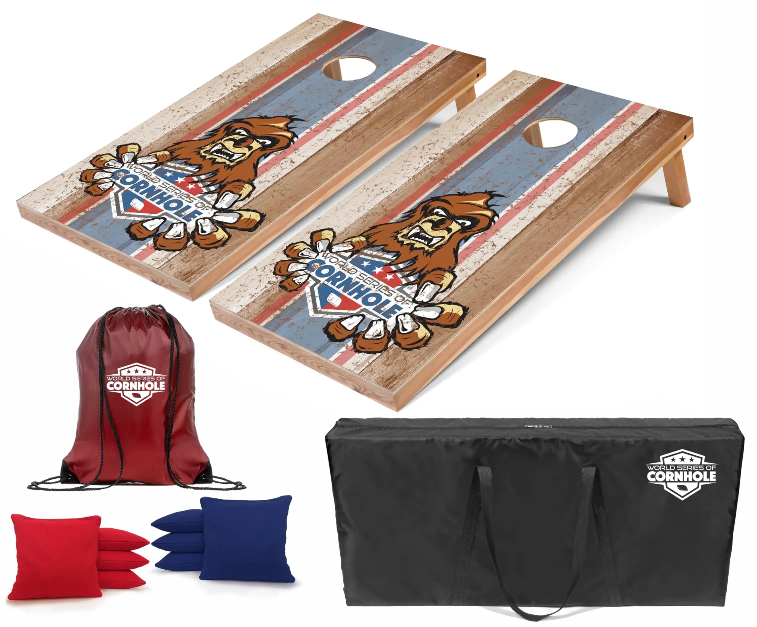 World Series of Cornhole Rustic Regulation Cornhole Boards Set –UV-Printed Wood Grain Design –4x2 ft All-Wood