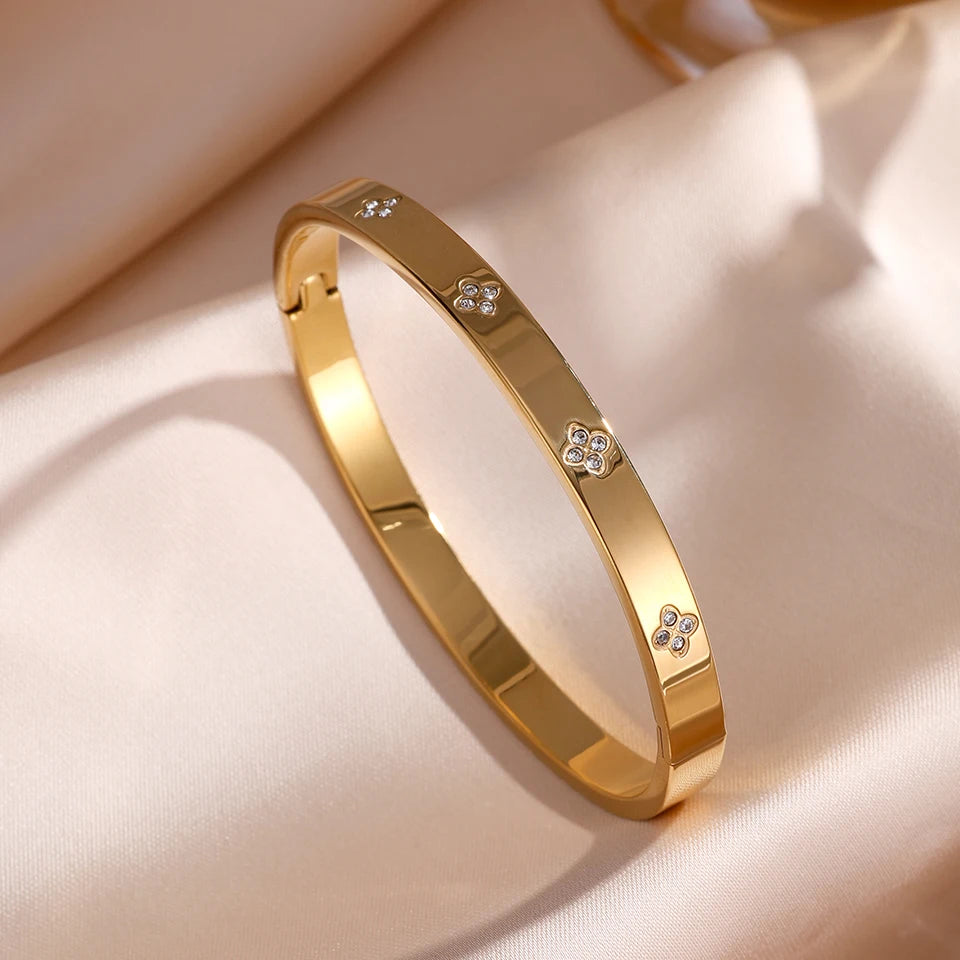 ZAKOL 5/1pcs Sparkling Zirconia Inlaid Stainless Steel Bracelet Set for Women Stackable Bangles Fashion Non Fading