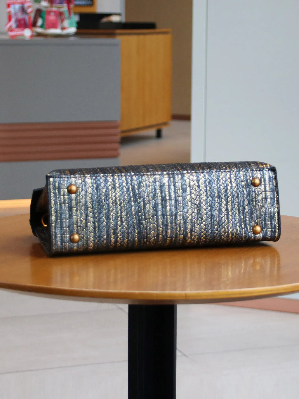 Vintage Blue Snake Skin High-End Handbag, Fashionable Luxurious Women's Tote Bag, Lightweight Large Capacity