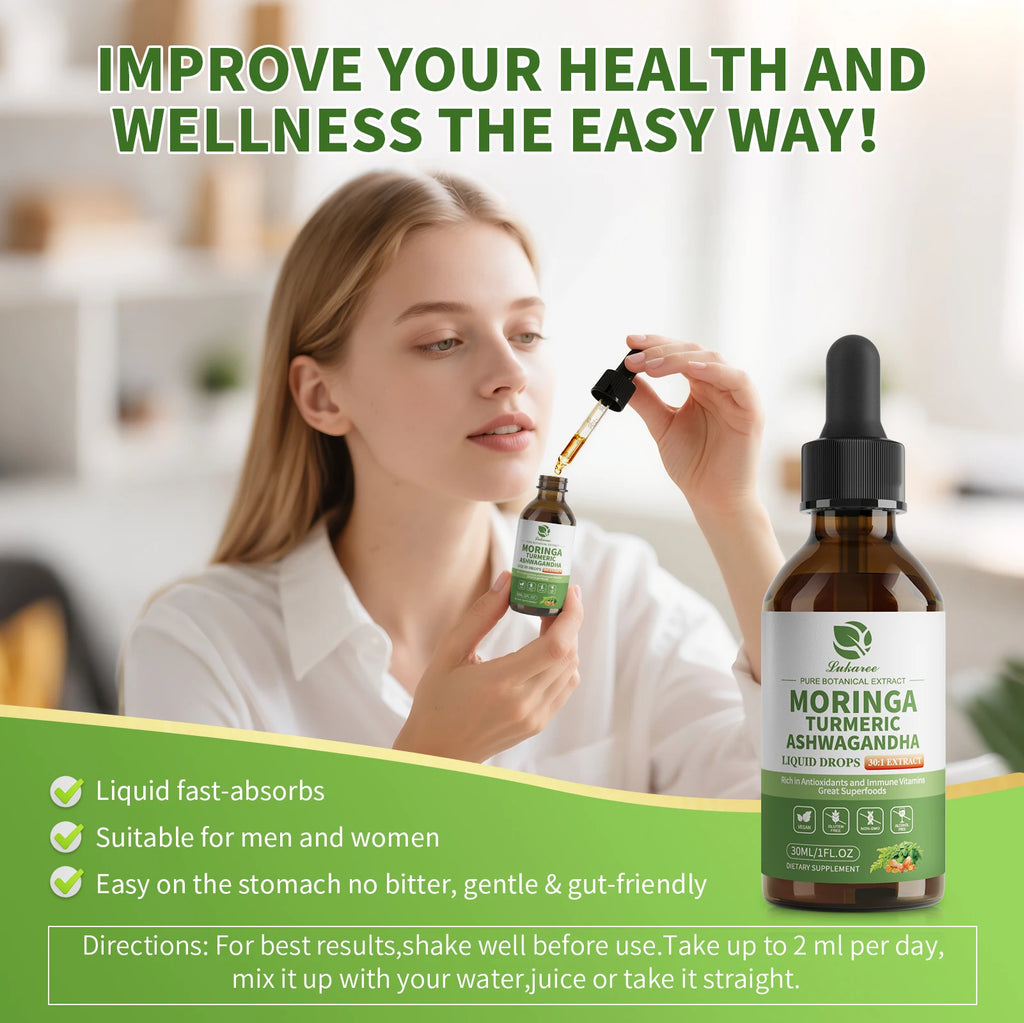 12-in-1 Organic Moringa Drops with Ashwagandha Turmeric Quercetin Vegan Non-GMO