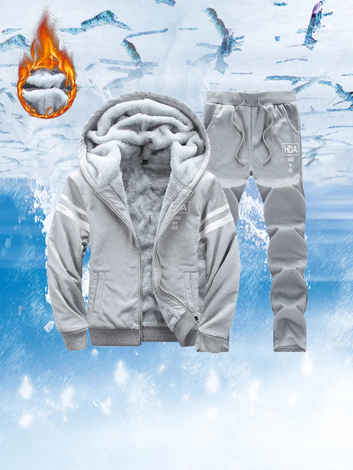Men's Casual Fleece-Lined Thickened Sports Suit Two-Piece Set