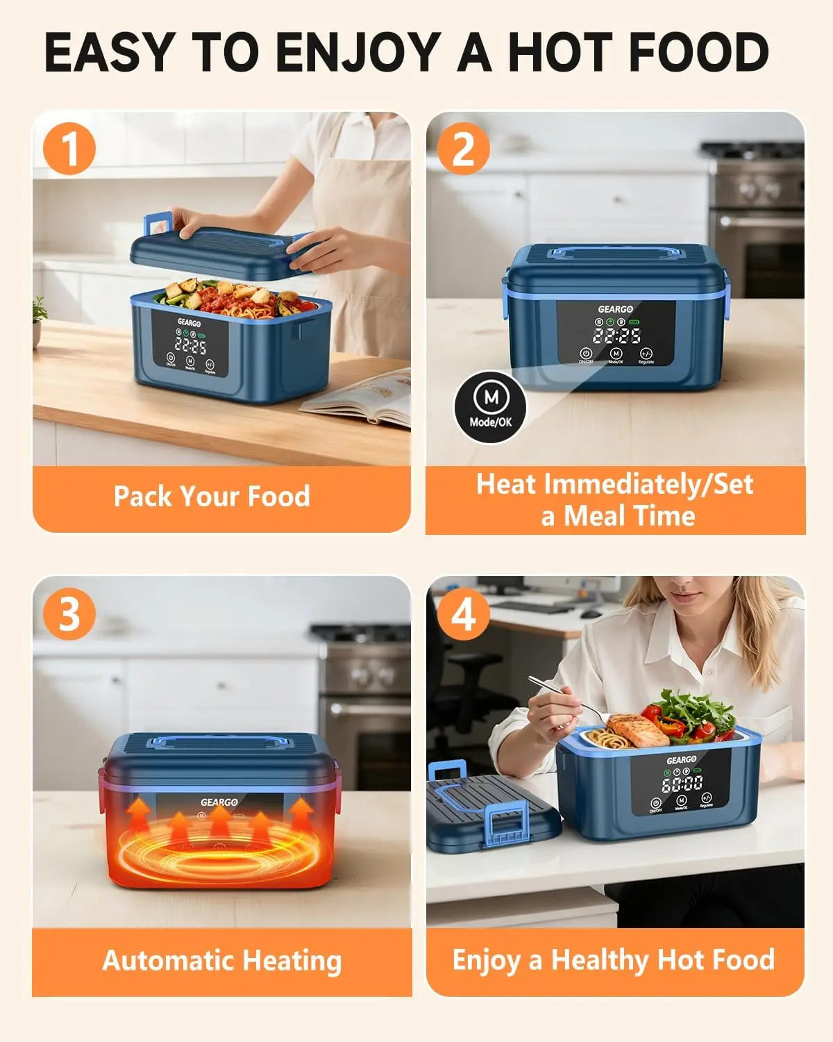Cordless Electric Lunch Box,1.6L Rechargeable Heated Lunch Box with Ice Crystal Box,24 Hours Self Heating Lunchbox